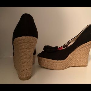 Black bow tie/Cork bottom wedges